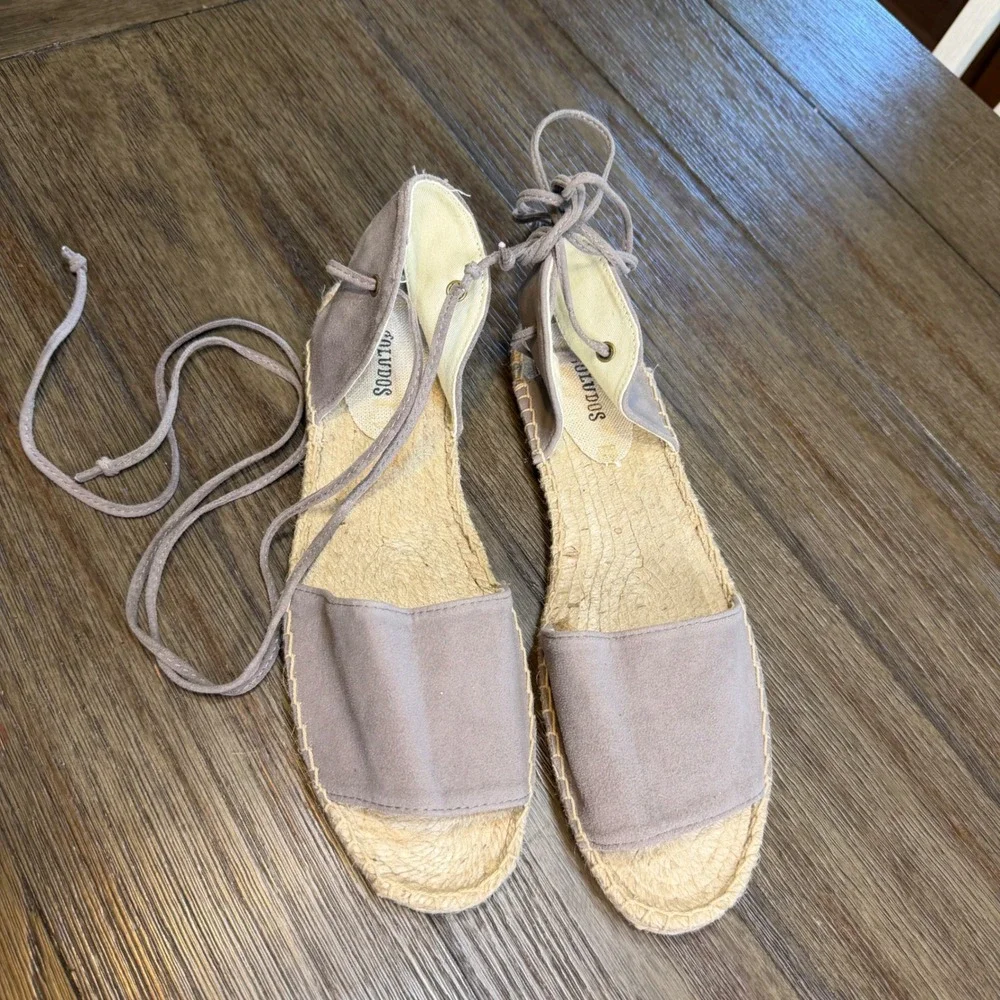 Soludos Lauren Gray Suede Lace Up Ankle Tie Espadrille Sandals Flat 10